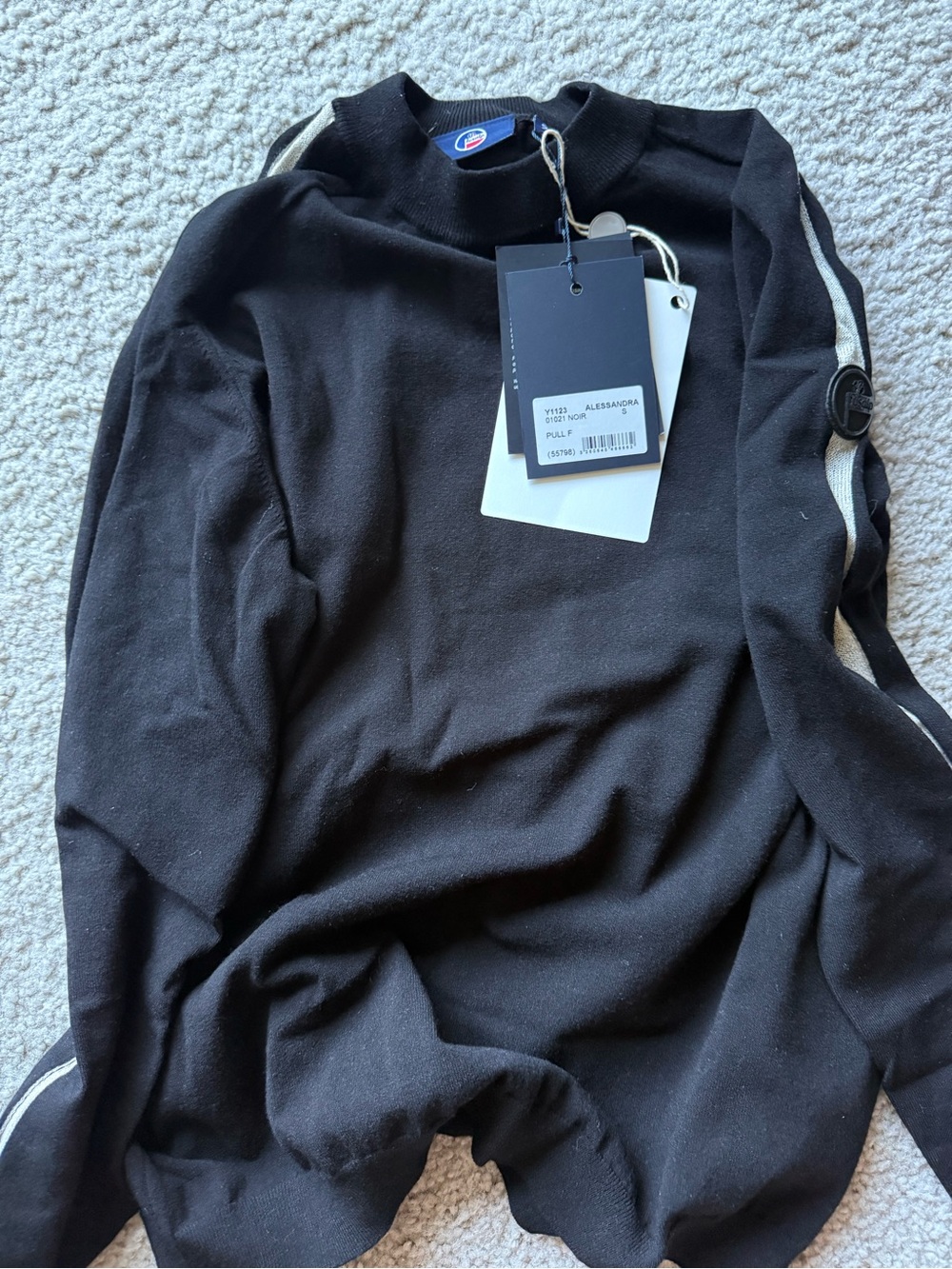 Fusalp Black Turtleneck Sweater with Contrast Side Stripe